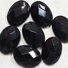 18X25MM FACETED OVAL CABOCHON BLACK ONYX(4PCS/BAG)